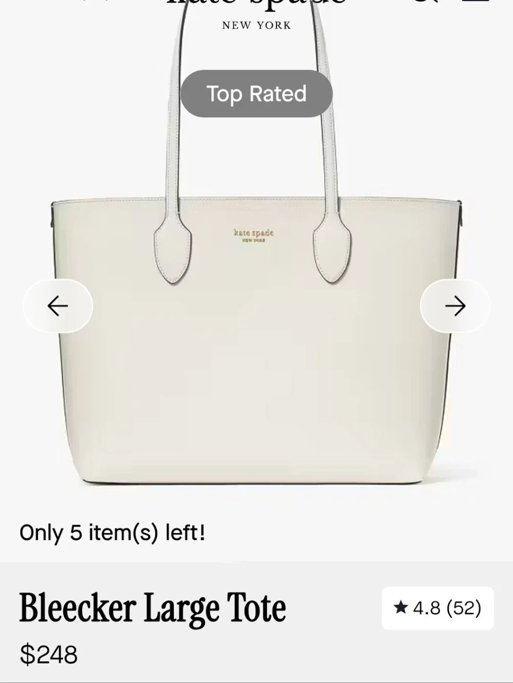 kate spade Cream Leather Bleecker Large Tote